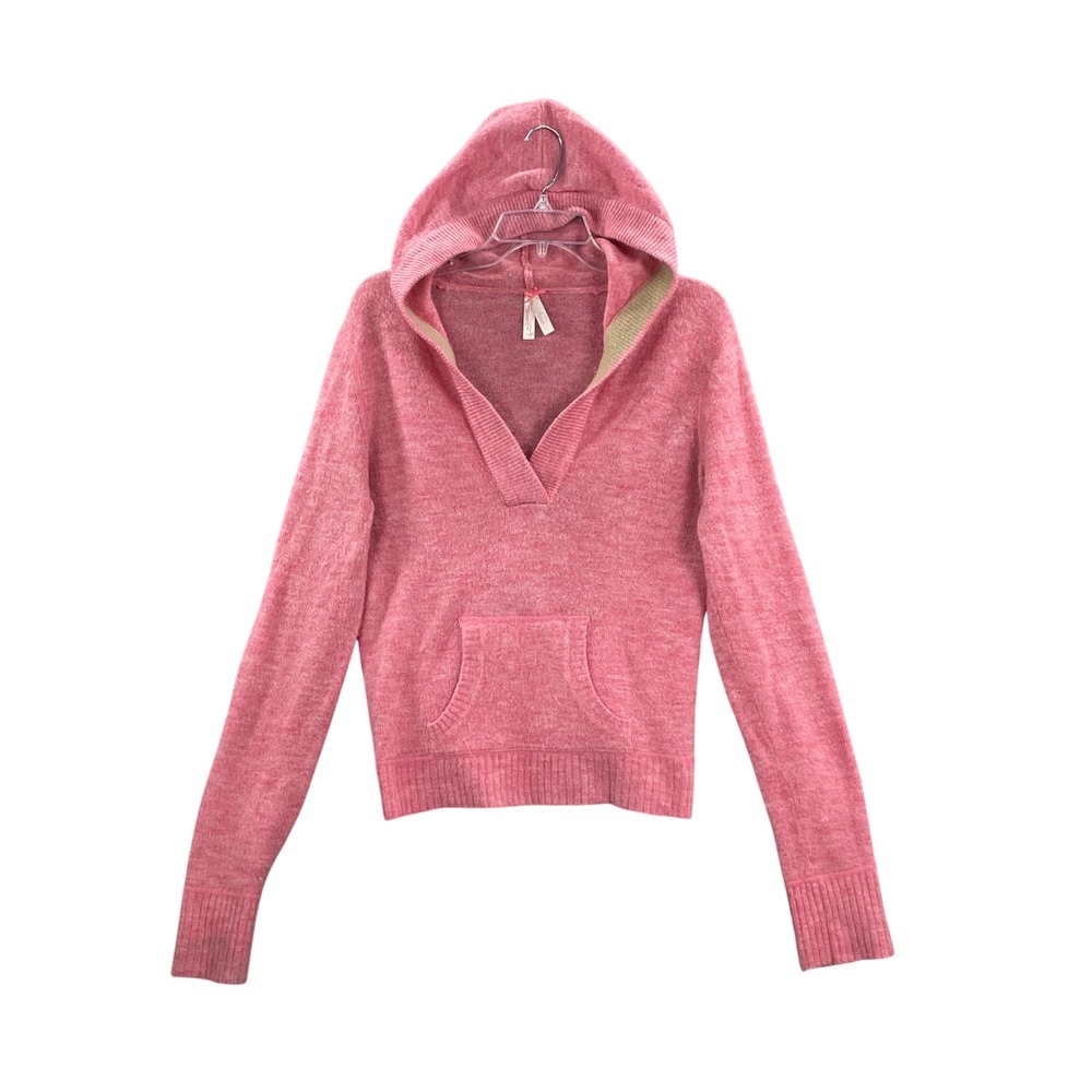 Arizona Jean‎ Co Hoodie Sweater Womens Large Pink Knit Pullover V-Neck Pocket